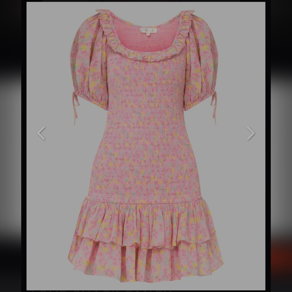 LoveShackFancy Pink Floral Smocked Mini Dress - Picture 3 of 13